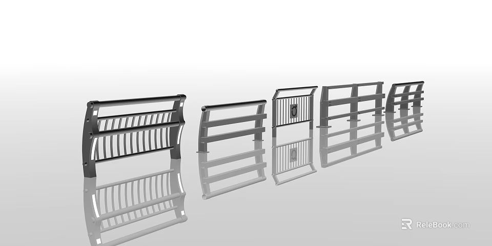 Modern Metal Fence Designs With Horizontal And Vertical Bars For Outdoor Spaces 3d model 