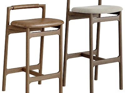 Stylish Wooden Bar Stools With Leather And Fabric Seats Modern Design 3d model