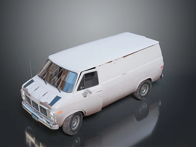 Vintage White Cargo Van With Classic Boxy Design On Reflective Surface 3d model