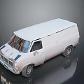 Vintage White Cargo Van With Classic Boxy Design On Reflective Surface