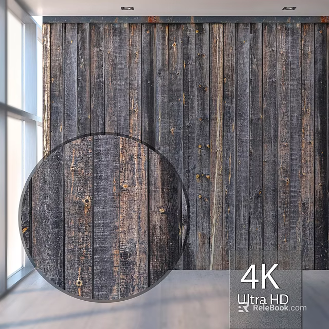 Wooden Component With Dark Wood Grain Texture On Wall Surface 4K 3d model 