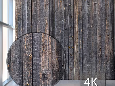 Wooden Component With Dark Wood Grain Texture On Wall Surface 4K 3d model
