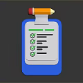 Blue Electronic Device With Digital Checklist Green Check Marks And Orange Pencil 3d model