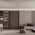 Elegant Modern Living Room Interior With Bookshelf Display Cabinet Sofa And Decorative Rug