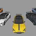 Sports Cars in Different Colors Showcased with Rear Spoilers and Sleek Exteriors