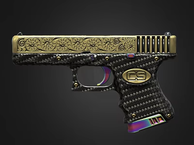 Decorative Gun Featuring Gold Engraved Design Carbon Fiber Grip And CS Logo 3d model