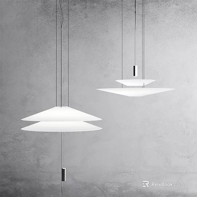 Modern White Layered Pendant Lights Hanging Against Gray Wall Background 3d model