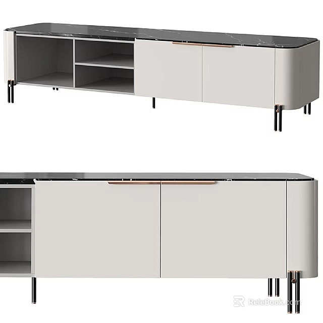 Modern Entryway Side Cabinet With Light Color Sleek Design Storage Drawers And Metal Legs 3d model 