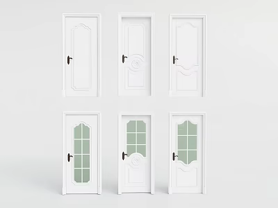White Hinged Doors With Various Designs Including Glass Panels And Solid Panels 3d model