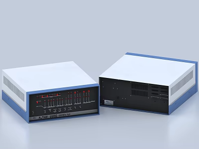 White Blue Computer Host Device With Front Knobs Indicators And Rear Interface Cooling Vents 3d model