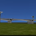 Modern White Bridge With Sleek Lamp Posts Over Green Grass Under Blue Sky 3d model