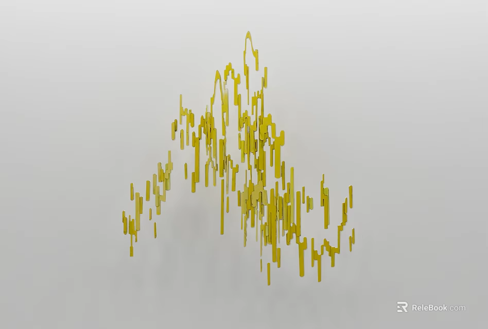Yellow Abstract Wall Decor with Hanging Strip like Elements on White Background 3d model 