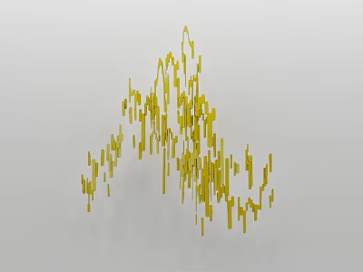 Yellow Abstract Wall Decor with Hanging Strip like Elements on White Background 3d model
