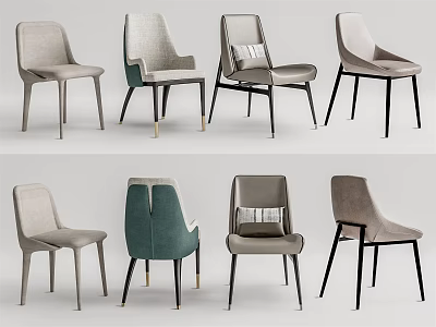 Modern Dining Chairs In Various Styles Featuring Neutral And Green Tones With Metal Legs 3d model