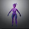 3D Humanoid Creature Character With Purple And Blue Gradient Skin Elf Ears And Tentacle Horns