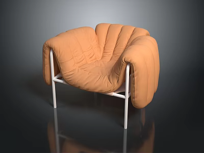 Orange Pleated Single Sofa With White Metal Legs And Modern Design 3d model