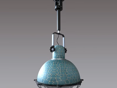 Blue Cracked Texture Pendant Light With Black Metal Suspension And Cage Base 3d model