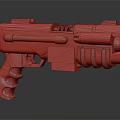 Vintage Sci Fi Weapon Featuring Metallic Body Wooden Stripes Ammo Magazine and Mechanical Design