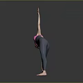 Woman Practicing Yoga Pose In Pink Top And Dark Leggings On Gray Background