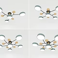 Contemporary Ceiling Light Featuring Multiple Circular Shades And Wooden Accents 3d model