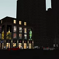 Urban Modern Commercial Complex With Illuminated Storefronts Pedestrian Walkways And Retail Shops