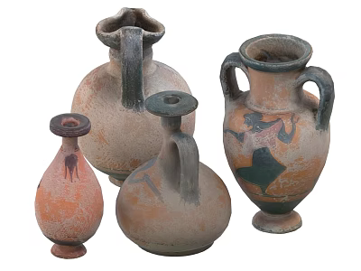 Vintage Handcrafted Ceramic Vessels With Hand Painted Patterns Various Shapes And Earth Tones 3d model