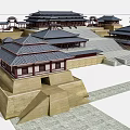 Ancient Chinese Architectural Complex Featuring Traditional Roofs Symmetrical Courtyard Layout And Tile Structures 3d model