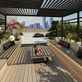 Rooftop Garden with Outdoor Furniture Green Plants and City Skyline View
