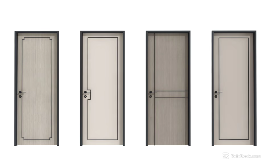 Modern Hinged Doors With Various Panel Designs For Interior Home Decoration 3d model