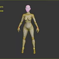 Futuristic Female Robot Character With White Body And Golden Joints 3D Model Design