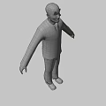 3D Model Of Bald Man With Exaggerated Grin In Dark Coat And Badge