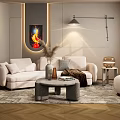 Modern Living Room Interior With White Sofas Round Coffee Table And Arched Doorway