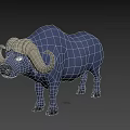 Blue 3D Cartoon Buffalo Character With Golden Mane And Large Horns