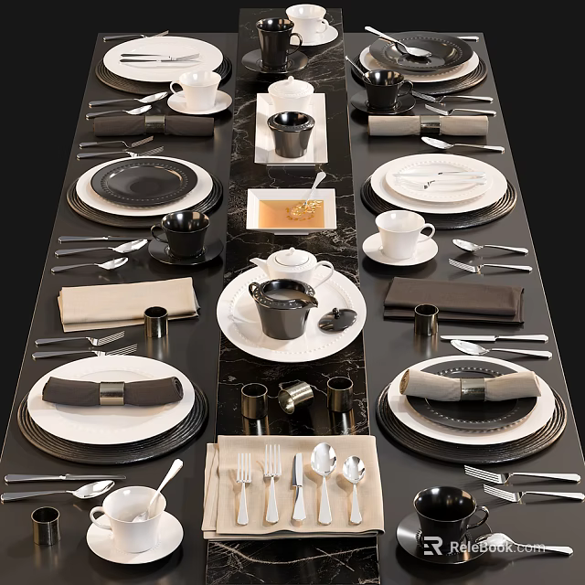 Complete Modern Dinnerware Set With Plates Cups Cutlery And Napkins For Table Setting 3d model 
