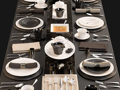 Complete Modern Dinnerware Set With Plates Cups Cutlery And Napkins For Table Setting 3d model
