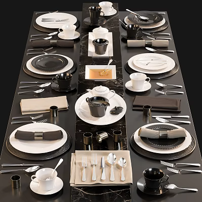 Complete Modern Dinnerware Set With Plates Cups Cutlery And Napkins For Table Setting 3d model