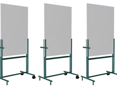 Mobile Whiteboards on Green Rolling Stands with Wheels and White Surfaces 3d model