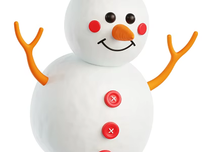Snowman Decorative Ornament Set With White Body Black Eyes Orange Carrot Nose Red Buttons 3d model