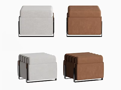 Modern Simple Design Sofa Stools in Light Gray and Brown Upholstered with Metal Frame 3d model