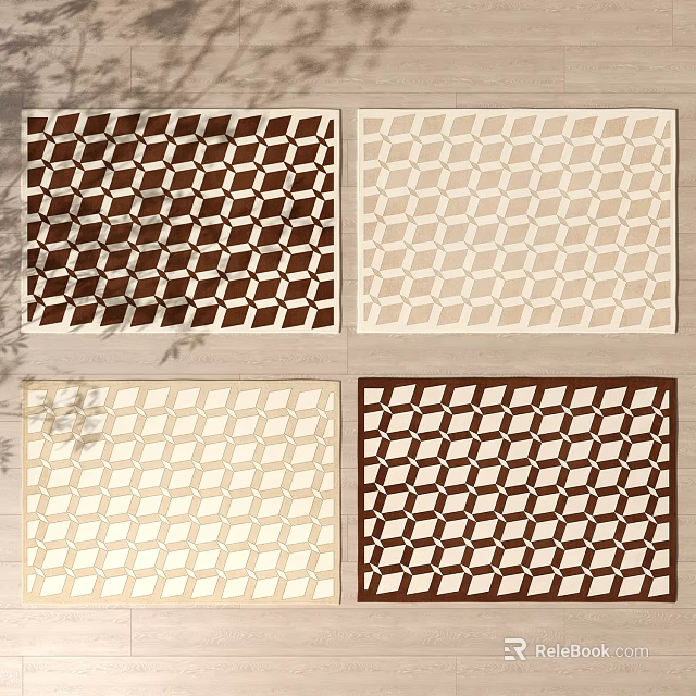 Square Area Rugs With Geometric Patterns In Brown And Beige Color Options 3d model
