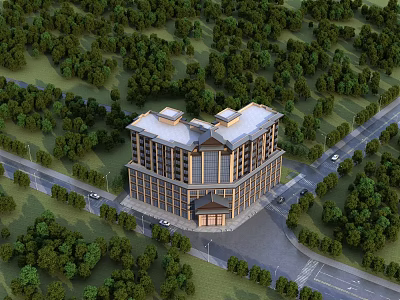 A bird's eye view of what the new hotel looks like 3d model
