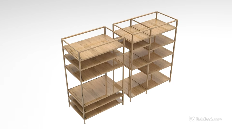 Two Piece Wooden Decorative Cabinet With Open Shelves And Minimalist Design 3d model 