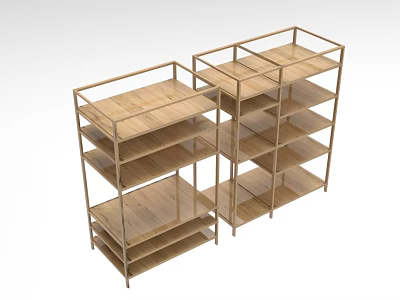 Two Piece Wooden Decorative Cabinet With Open Shelves And Minimalist Design 3d model
