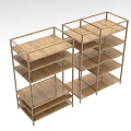 Two Piece Wooden Decorative Cabinet With Open Shelves And Minimalist Design
