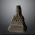 Traditional Architectural Tower With Intricate Carvings Geometric Patterns And Arabic Calligraphy