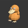 3D Cartoon Yellow Duck With Big Eyes Long Beak Round Body On Black Reflective Surface