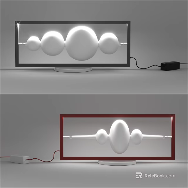 Modern Table Lamp With Red Frame And White Spherical Decorative Elements 3d model