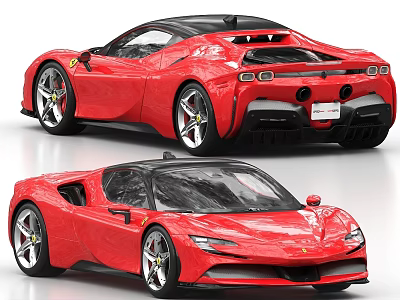 Red Sports Car With Sleek Design Black Roof And Two Angle Views 3d model