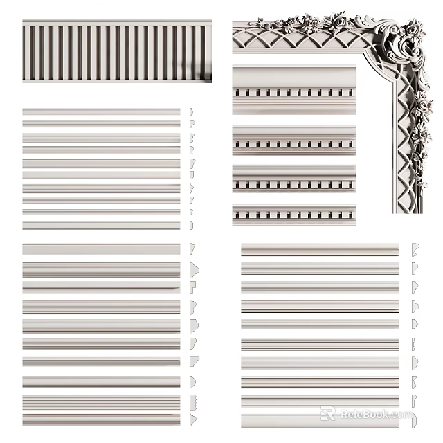 Various Decorative Corner Lines With Striped And Geometric Patterns 3d model 