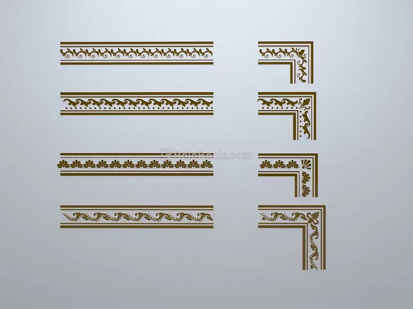 Chinese-style window grilles line silhouette pane window sill border engraved window edge strip construction 3d model